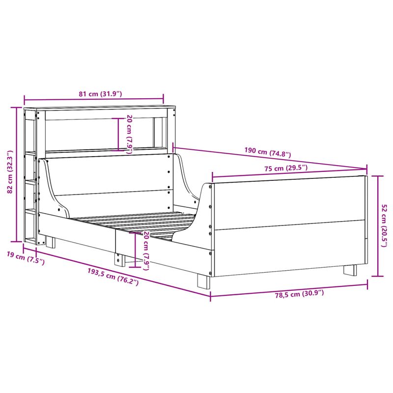 Casa si Gradina - Mobilier - Paturi si accesorii - Paturi - Cadru de pat fara saltea, alb, 75x190 cm, lemn masiv de pin - Infinity.ro