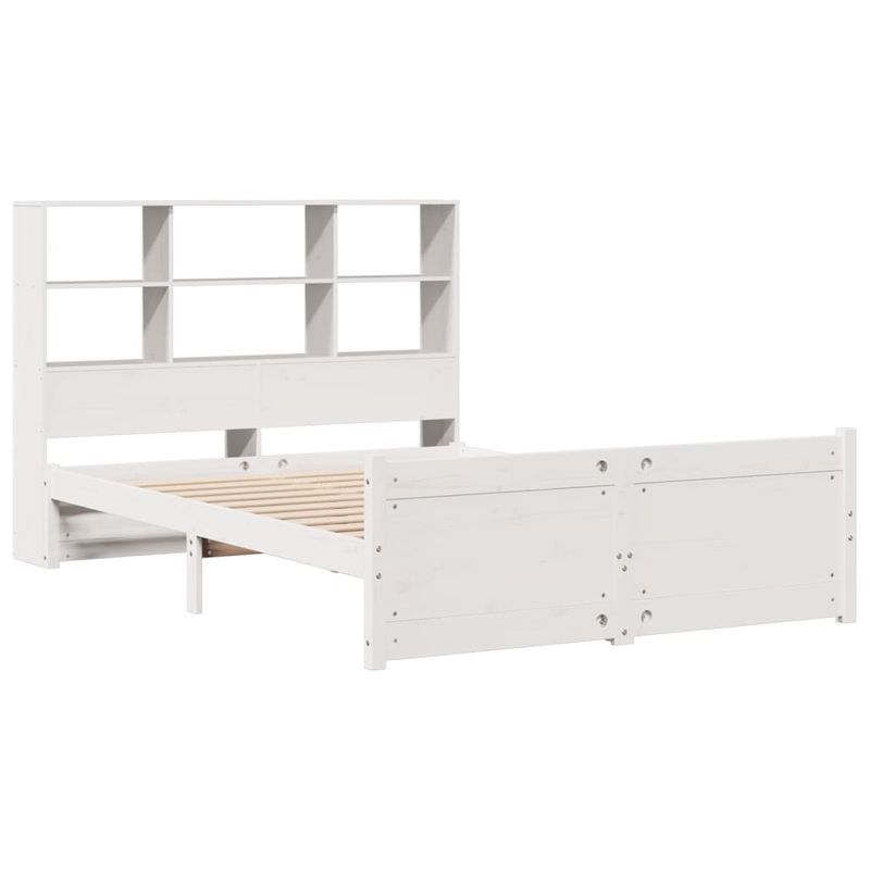 Casa si Gradina - Mobilier - Paturi si accesorii - Paturi - Pat cu biblioteca fara saltea, alb, 160x200 cm, lemn masiv pin - Infinity.ro