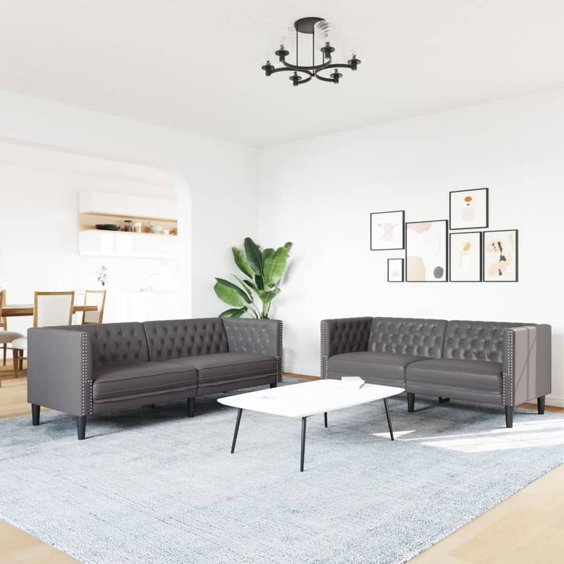 Casa si Gradina - Mobilier - Seturi de mobilier - Seturi living - Set canapele Chesterfield cu 2 locuri, gri, piele eco. - Infinity.ro