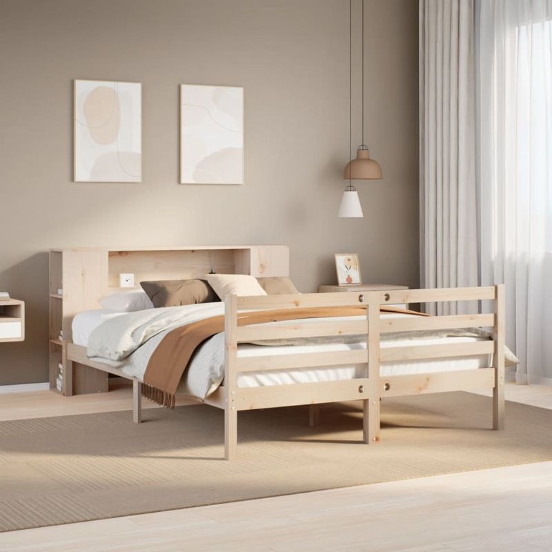 Casa si Gradina - Mobilier - Paturi si accesorii - Paturi - Pat cu biblioteca fara saltea, 160x200 cm, lemn masiv de pin - Infinity.ro