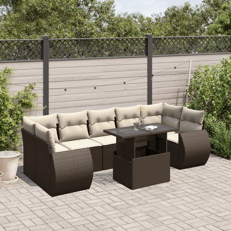 Casa si Gradina - Gradina si terasa - Mobilier exterior - Seturi mobila gradina - Set canapele de gradina cu perne, 8 piese, maro, poliratan - Infinity.ro