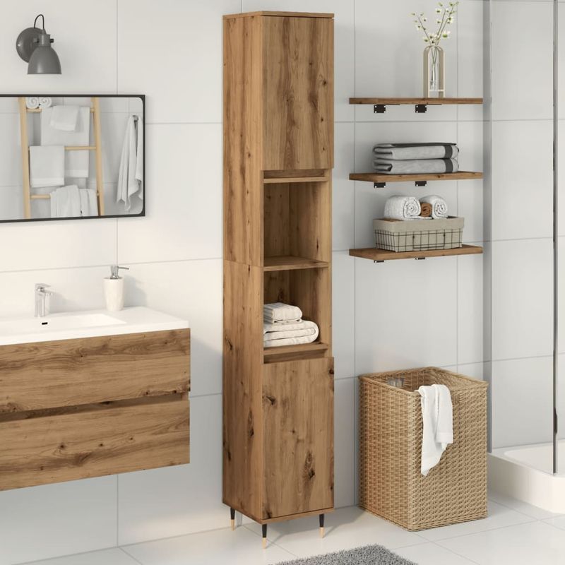 Casa si Gradina - Mobilier - Mobilier baie - Comode baie - Dulap de baie, stejar artizanal, 30x30x190 cm, lemn prelucrat - Infinity.ro