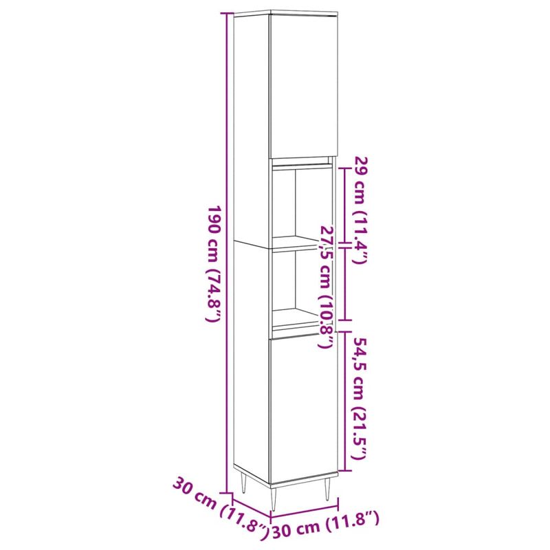 Casa si Gradina - Mobilier - Mobilier baie - Comode baie - Dulap de baie, stejar artizanal, 30x30x190 cm, lemn prelucrat - Infinity.ro