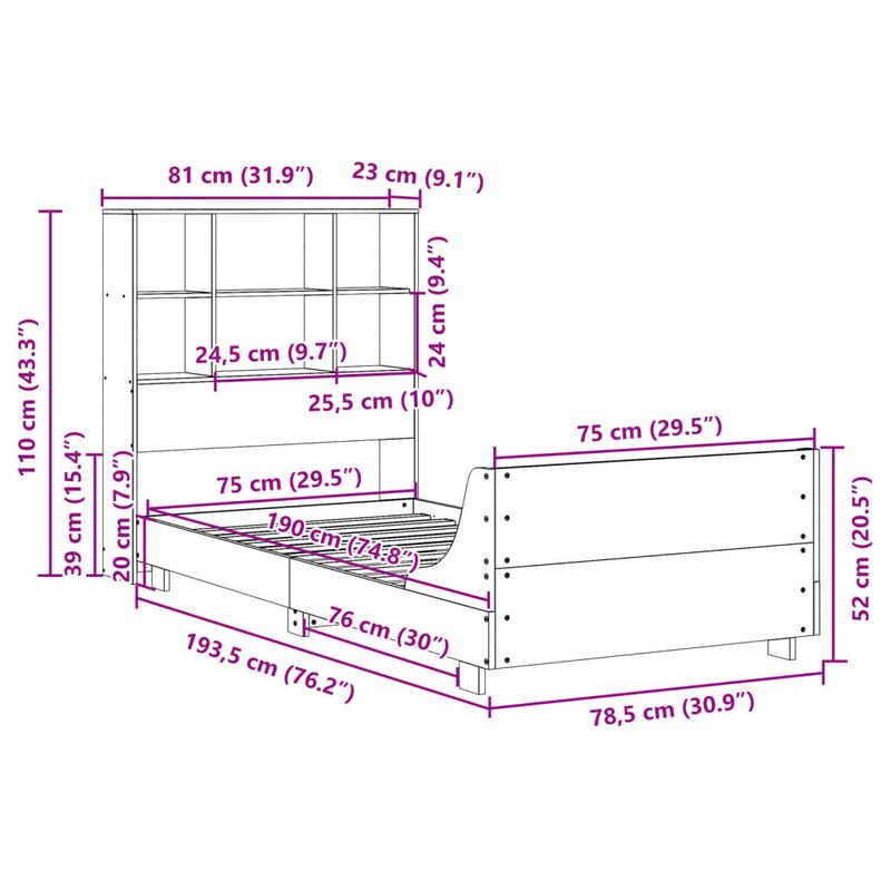 Casa si Gradina - Mobilier - Paturi si accesorii - Paturi - Cadru pat fara saltea, maro ceruit, 75x190 cm, lemn masiv pin - Infinity.ro
