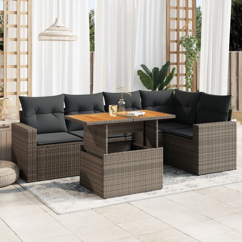 Casa si Gradina - Gradina si terasa - Mobilier exterior - Seturi mobila gradina - Set mobilier gradina cu perne, 6 piese, gri, poliratan - Infinity.ro