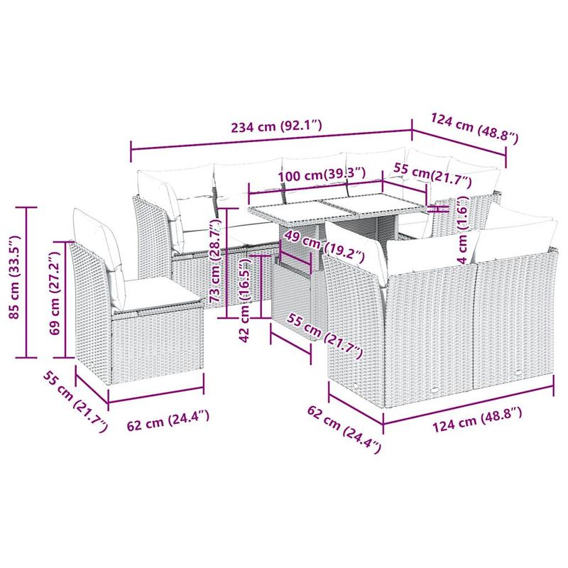 Casa si Gradina - Gradina si terasa - Mobilier exterior - Seturi mobila gradina - Set canapele de gradina, 9 piese, cu perne, gri, poliratan - Infinity.ro
