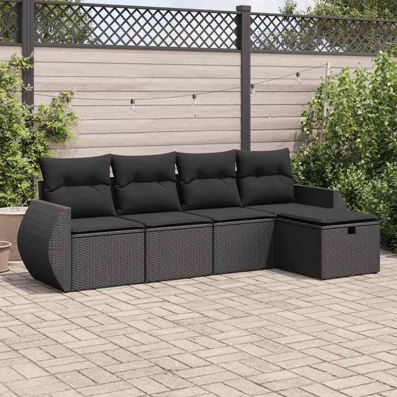 Casa si Gradina - Gradina si terasa - Mobilier exterior - Seturi mobila gradina - Set mobilier de gradina cu perne, 5 piese, negru, poliratan - Infinity.ro
