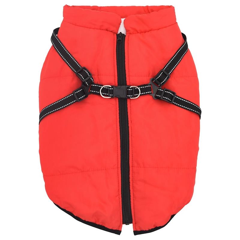 Petshop - Articole imbracaminte - Haine animale - Haina caini cu ham impermeabila reflectorizanta, rosu, 6XL - Infinity.ro