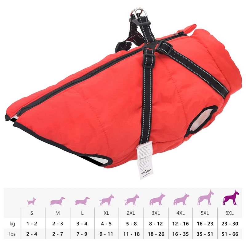 Petshop - Articole imbracaminte - Haine animale - Haina caini cu ham impermeabila reflectorizanta, rosu, 6XL - Infinity.ro
