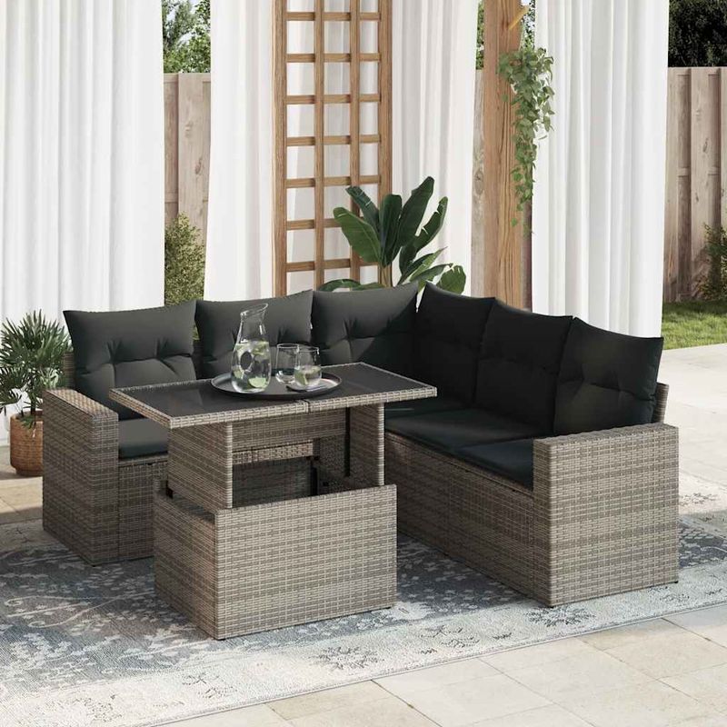 Casa si Gradina - Gradina si terasa - Mobilier exterior - Seturi mobila gradina - Set mobilier gradina cu perne, 6 piese, gri, poliratan - Infinity.ro