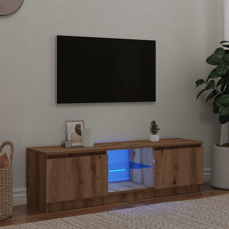 Casa si Gradina - Mobilier - Comode si corpuri - Comode - Dulap TV cu LED stejar artizanal 140x40x35,5 cm lemn prelucrat - Infinity.ro