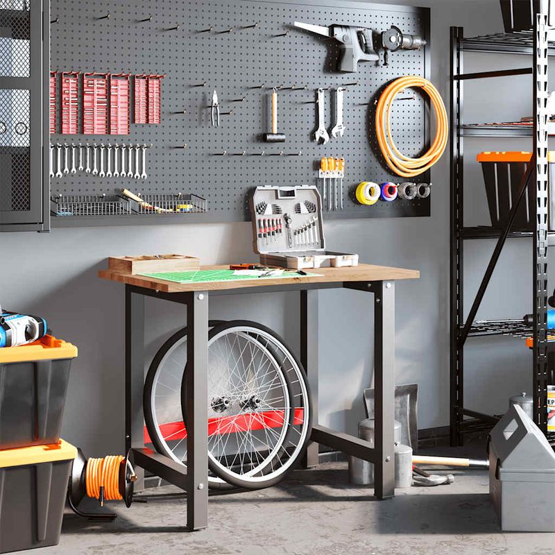 Casa si Gradina - Constructii - Scule de mana si unelte - Mese si bancuri de lucru - Banc lucru maro deschis 100x60x81,5 cm lemn masiv stejar - Infinity.ro