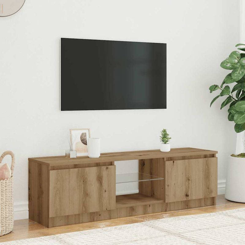 Casa si Gradina - Mobilier - Comode si corpuri - Comode - Dulap TV cu LED stejar artizanal 140x40x35,5 cm lemn prelucrat - Infinity.ro