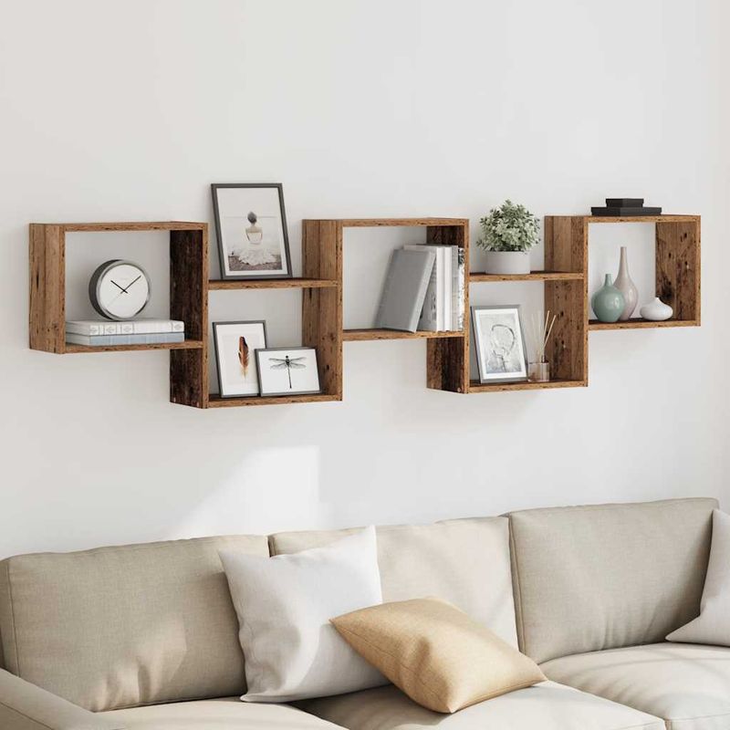 Casa si Gradina - Mobilier - Biblioteci si rafturi - Rafturi - Raft cubic perete cu 5 compartimente lemn vechi lemn prelucrat - Infinity.ro