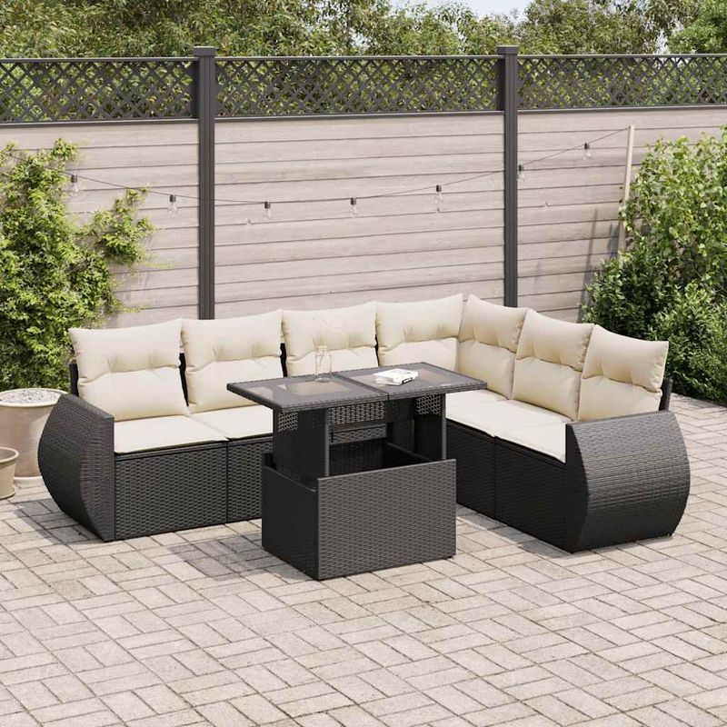 Casa si Gradina - Gradina si terasa - Mobilier exterior - Seturi mobila gradina - Set canapele de gradina cu perne, 7 piese, negru, poliratan - Infinity.ro