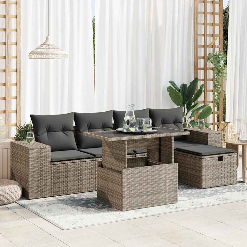 Casa si Gradina - Gradina si terasa - Mobilier exterior - Seturi mobila gradina - Set mobilier gradina cu perne, 6 piese, gri, poliratan - Infinity.ro