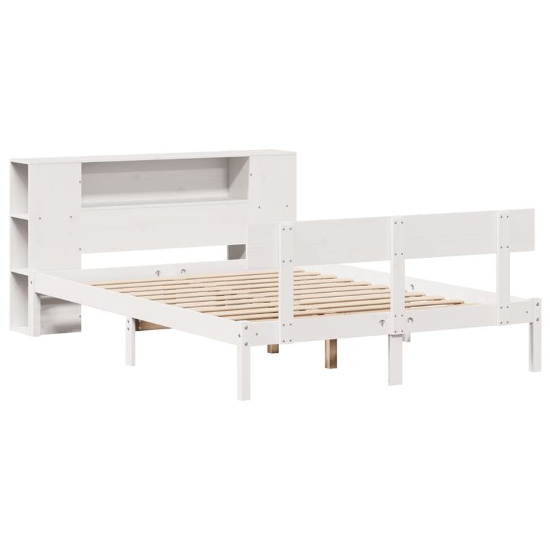 Casa si Gradina - Mobilier - Paturi si accesorii - Paturi - Pat cu biblioteca fara saltea, alb, 120x190 cm, lemn masiv pin - Infinity.ro