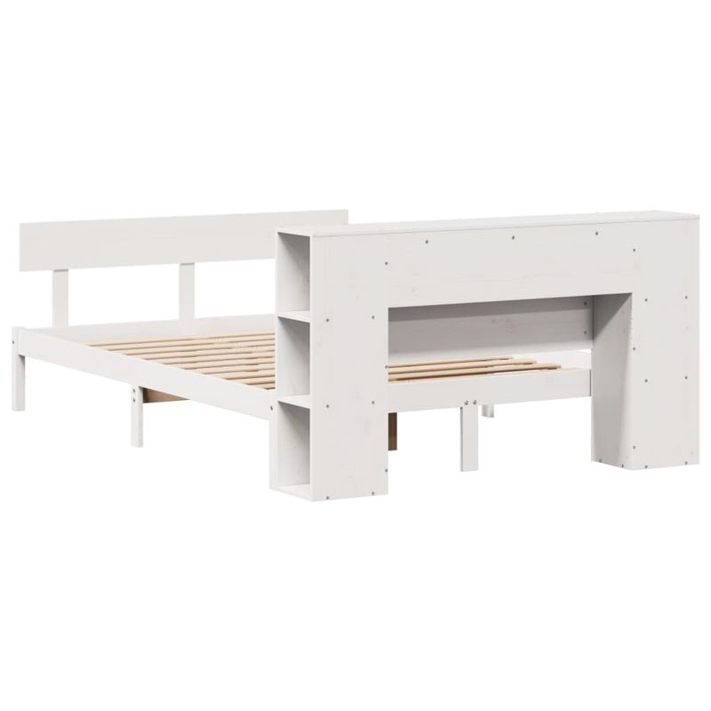 Casa si Gradina - Mobilier - Paturi si accesorii - Paturi - Pat cu biblioteca fara saltea, alb, 120x190 cm, lemn masiv pin - Infinity.ro