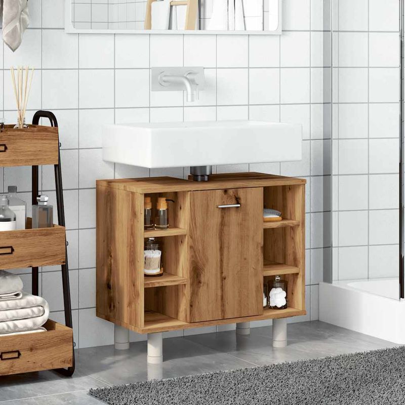 Casa si Gradina - Mobilier - Mobilier baie - Comode baie - Dulap pentru baie stejar artizanal, 60x32x53,5cm lemn prelucrat - Infinity.ro