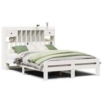 Casa si Gradina - Mobilier - Paturi si accesorii - Paturi - Pat cu biblioteca fara saltea, alb, 140x190 cm, lemn masiv pin - Infinity.ro