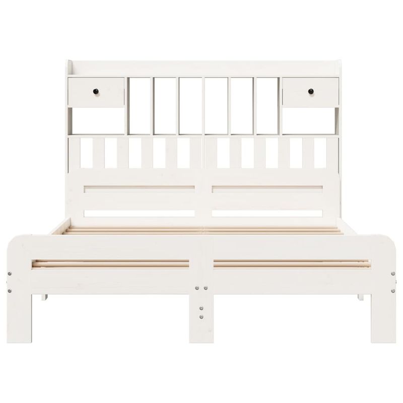 Casa si Gradina - Mobilier - Paturi si accesorii - Paturi - Pat cu biblioteca fara saltea, alb, 140x190 cm, lemn masiv pin - Infinity.ro