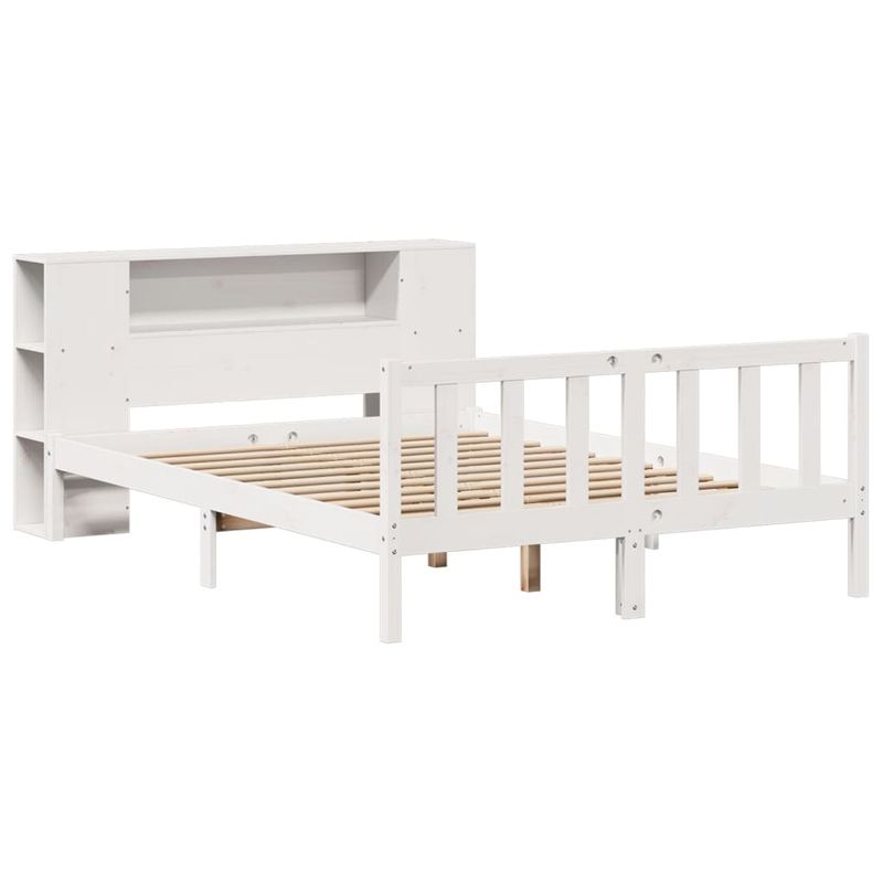 Casa si Gradina - Mobilier - Paturi si accesorii - Paturi - Pat cu biblioteca fara saltea, alb, 160x200 cm, lemn masiv pin - Infinity.ro