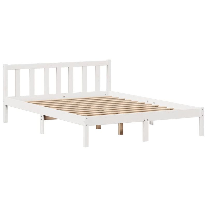 Casa si Gradina - Mobilier - Paturi si accesorii - Paturi - Pat cu biblioteca fara saltea, alb, 160x200 cm, lemn masiv pin - Infinity.ro