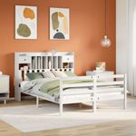Casa si Gradina - Mobilier - Paturi si accesorii - Paturi - Pat cu biblioteca fara saltea, alb, 140x200 cm, lemn masiv pin - Infinity.ro