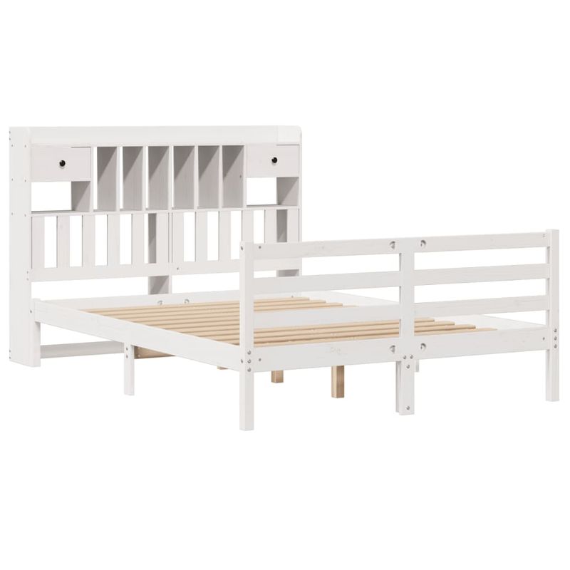 Casa si Gradina - Mobilier - Paturi si accesorii - Paturi - Pat cu biblioteca fara saltea, alb, 140x200 cm, lemn masiv pin - Infinity.ro