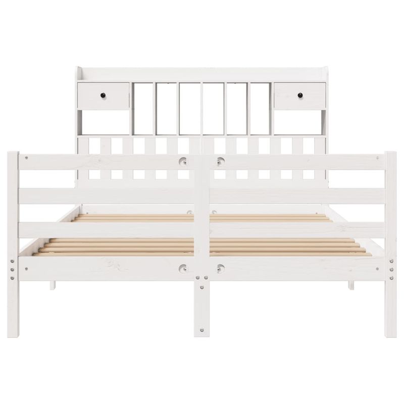Casa si Gradina - Mobilier - Paturi si accesorii - Paturi - Pat cu biblioteca fara saltea, alb, 140x200 cm, lemn masiv pin - Infinity.ro