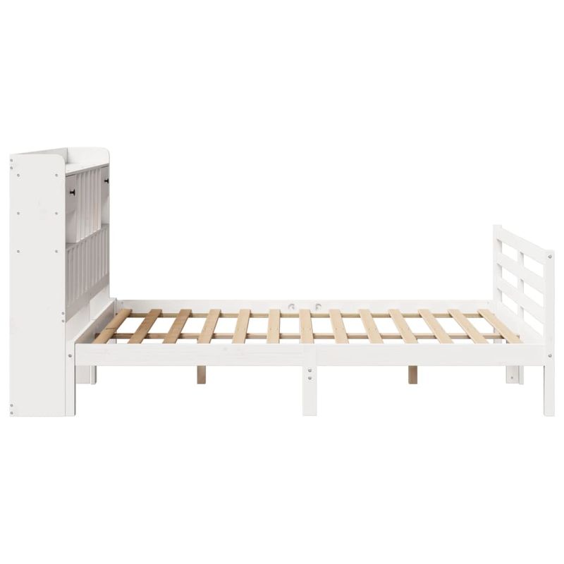 Casa si Gradina - Mobilier - Paturi si accesorii - Paturi - Pat cu biblioteca fara saltea, alb, 140x200 cm, lemn masiv pin - Infinity.ro