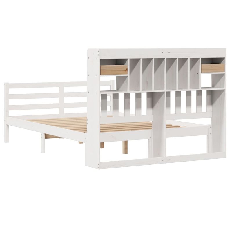 Casa si Gradina - Mobilier - Paturi si accesorii - Paturi - Pat cu biblioteca fara saltea, alb, 140x200 cm, lemn masiv pin - Infinity.ro