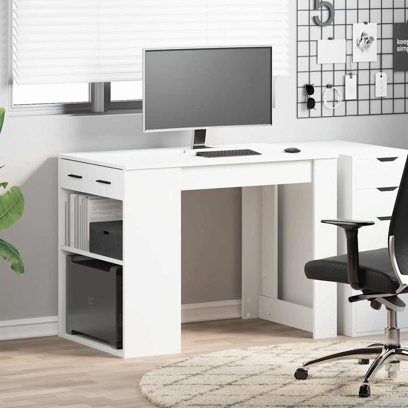 Casa si Gradina - Mobilier - Mese si birouri - Birouri - Birou cu sertar si raft alb 102x62x77,5 cm lemn prelucrat - Infinity.ro