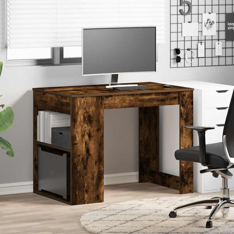 Casa si Gradina - Mobilier - Mese si birouri - Birouri - Birou cu sertar raft Stejar afumat 102x62x77,5cm lemn prelucrat - Infinity.ro