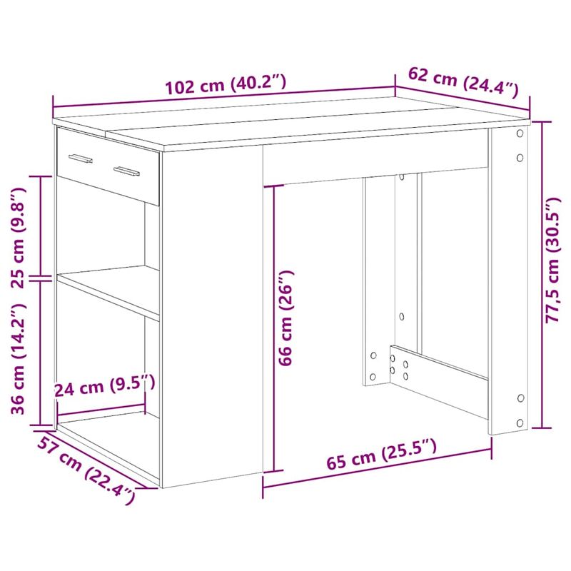 Casa si Gradina - Mobilier - Mese si birouri - Birouri - Birou cu sertar raft Stejar afumat 102x62x77,5cm lemn prelucrat - Infinity.ro