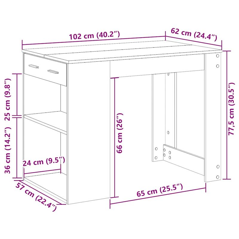 Casa si Gradina - Mobilier - Mese si birouri - Mese bucatarie si dining - Birou cu sertar si raft alb 102x62x77,5 cm lemn prelucrat - Infinity.ro