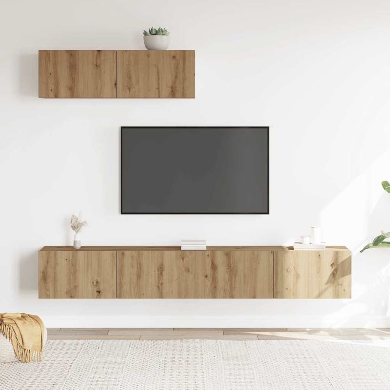 Casa si Gradina - Mobilier - Seturi de mobilier - Seturi living - Set dulap TV 3 piese montat pe perete Stejar artizanal - Infinity.ro