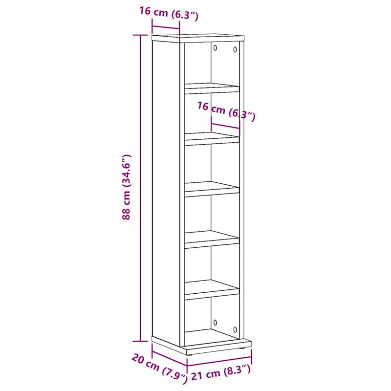 Casa si Gradina - Mobilier - Dulapuri si sifoniere - Dulapuri - Dulap CD-uri, stejar artizanal, 21x20x88 cm, lemn prelucrat - Infinity.ro