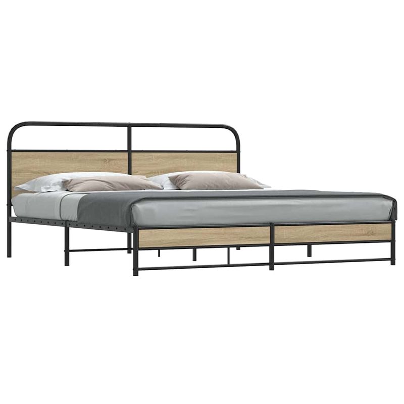 Casa si Gradina - Mobilier - Paturi si accesorii - Paturi - Cadru de pat metalic fara saltea, stejar fumuriu, 193x203 cm - Infinity.ro