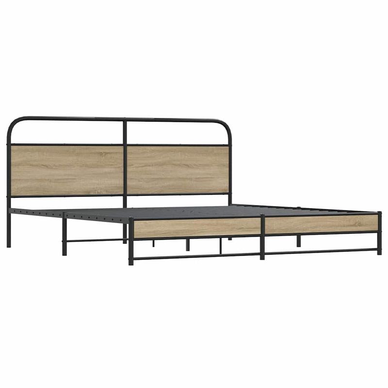 Casa si Gradina - Mobilier - Paturi si accesorii - Paturi - Cadru de pat metalic fara saltea, stejar fumuriu, 193x203 cm - Infinity.ro