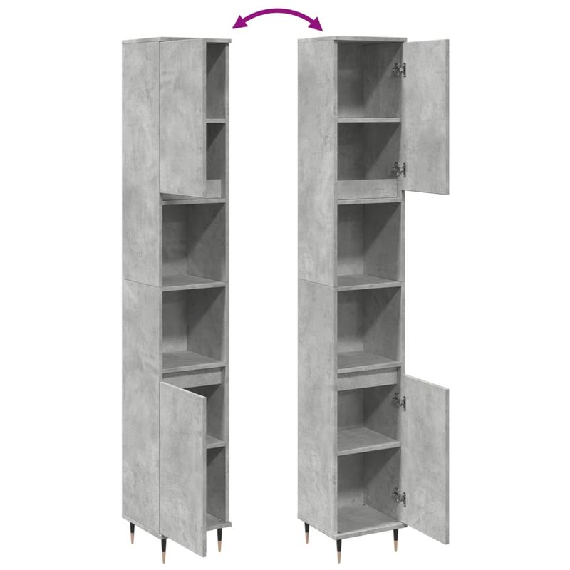 Casa si Gradina - Mobilier - Seturi de mobilier - Seturi baie - Dulap de baie, gri beton, 30x30x190 cm, lemn prelucrat - Infinity.ro