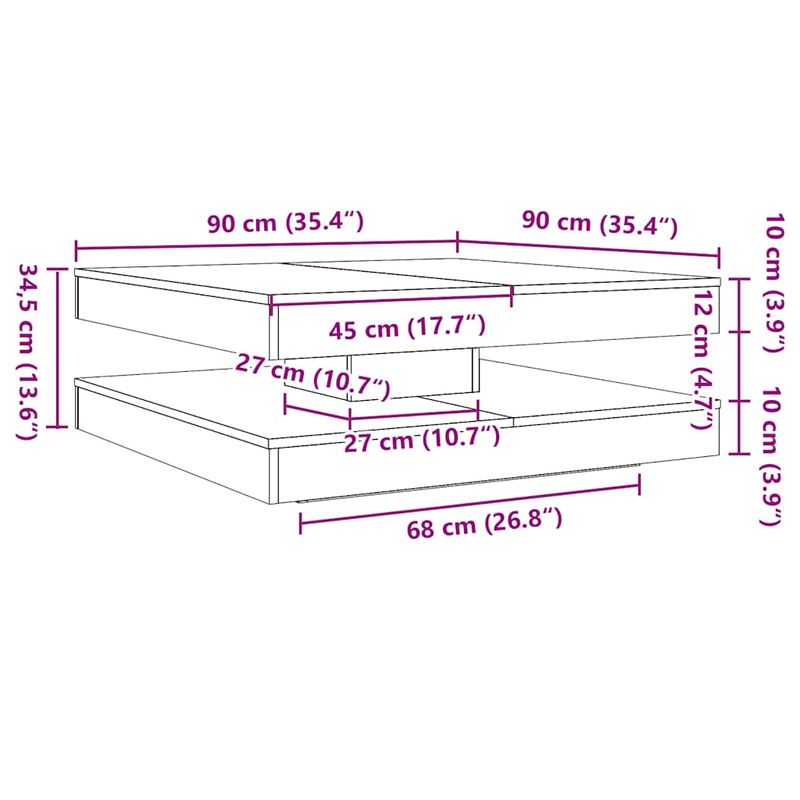 Casa si Gradina - Mobilier - Mese si birouri - Masute de cafea - Masuta cafea rotativa 360 grade, stejar artizanal 90x90x34,5 cm - Infinity.ro