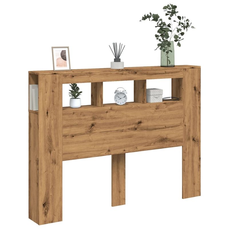 Casa si Gradina - Mobilier - Paturi si accesorii - Accesorii paturi - Tablie de pat cu LED, stejar artizanal, 140x18,5x103,5 cm, lemn - Infinity.ro