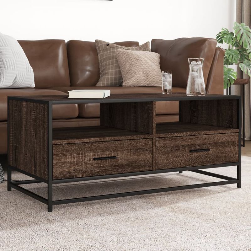 Casa si Gradina - Mobilier - Mese si birouri - Masute de cafea - Masuta cafea, stejar maro, 100x50x45 cm, lemn prelucrat/metal - Infinity.ro