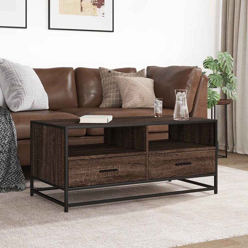 Casa si Gradina - Mobilier - Mese si birouri - Masute de cafea - Masuta cafea, stejar maro, 100x50x45 cm, lemn prelucrat/metal - Infinity.ro