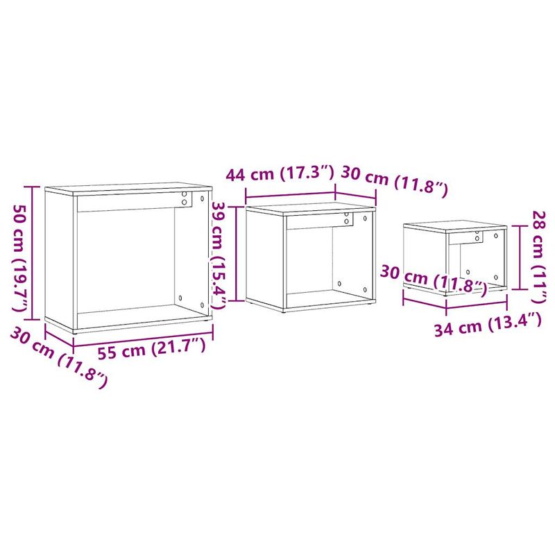 Casa si Gradina - Mobilier - Mese si birouri - Mese living - Mese suprapuse, 3 buc., lemn vechi, lemn prelucrat - Infinity.ro