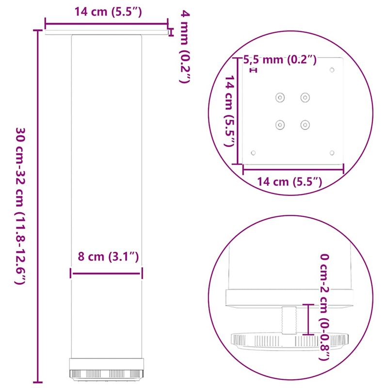 Casa si Gradina - Mobilier - Feronerie si accesorii mobila - Picioare masuta de cafea 4 buc Negru 30-32 cm Otel, mărime 30-32 cm (80 mm) - Infinity.ro