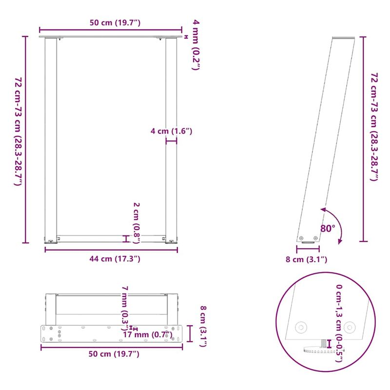 Casa si Gradina - Mobilier - Feronerie si accesorii mobila - Picioare pentru masa in forma de U 2 buc alb 50x(72-73) cm otel - Infinity.ro