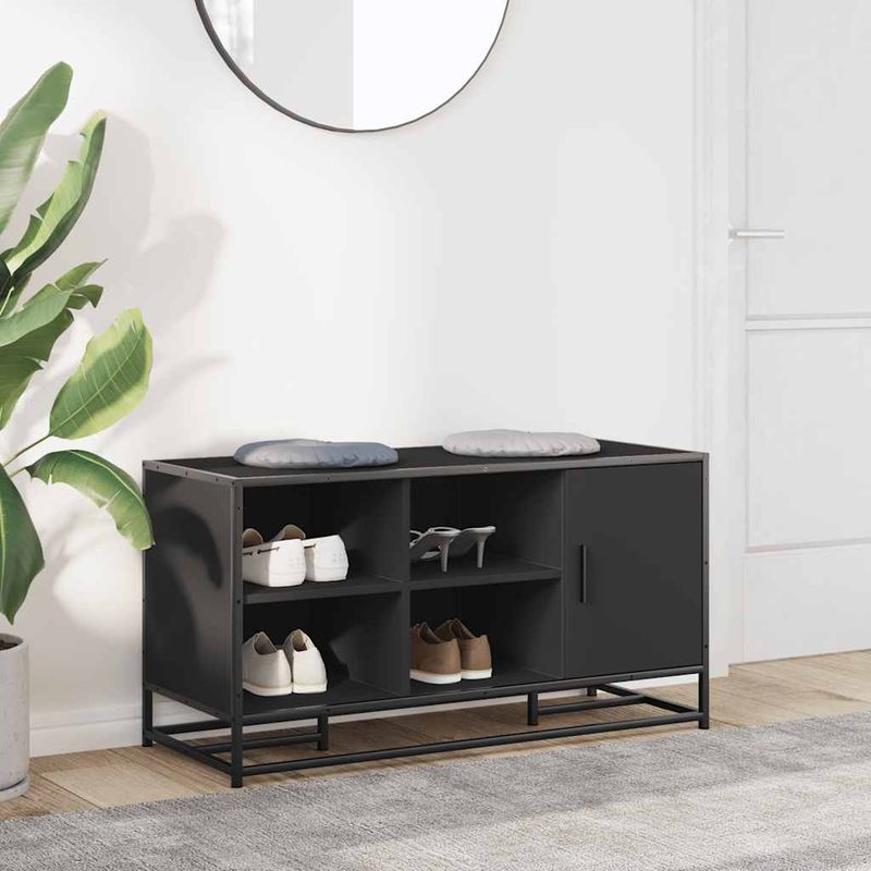 Casa si Gradina - Mobilier - Organizare si depozitare - Bancute - Banca de pantofi neagra 100x40x53,5 cm lemn si metal prelucrat - Infinity.ro