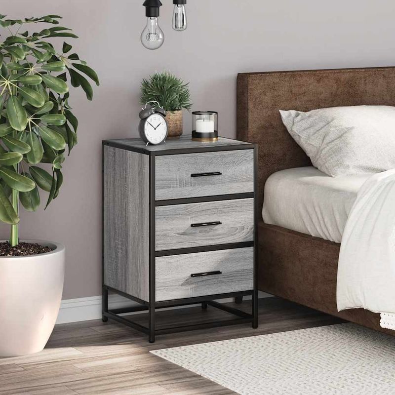 Casa si Gradina - Mobilier - Comode si corpuri - Noptiere - Noptiera gri Sonoma 40x34,5x60 cm lemn prelucrat si metal - Infinity.ro